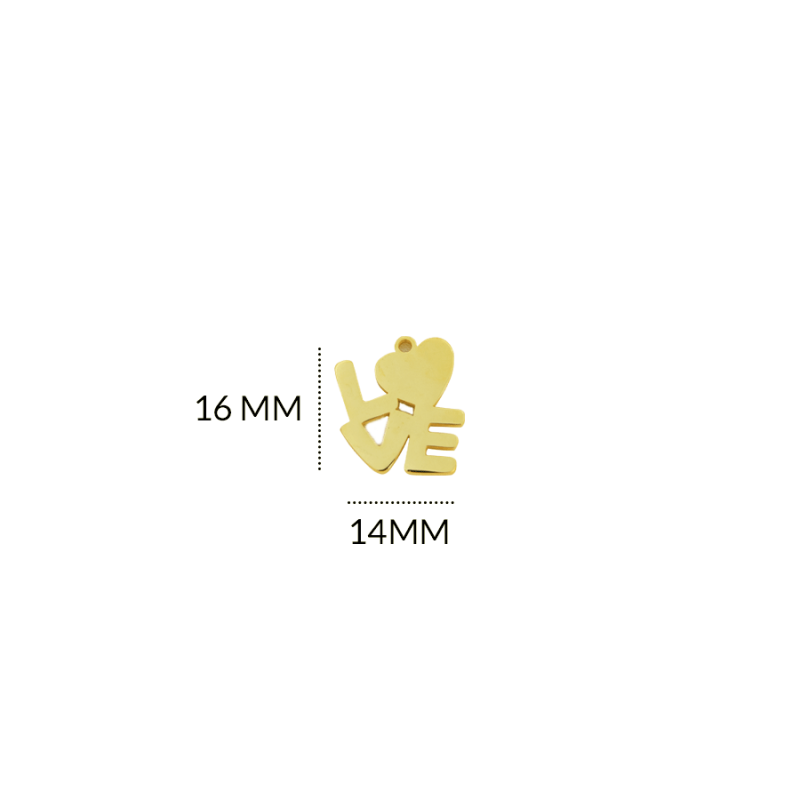 DIJE EN ACERO LOVE 16 X 14MM / color dorado / X UNIDAD / REF-AD0238D / REF-AD0238D