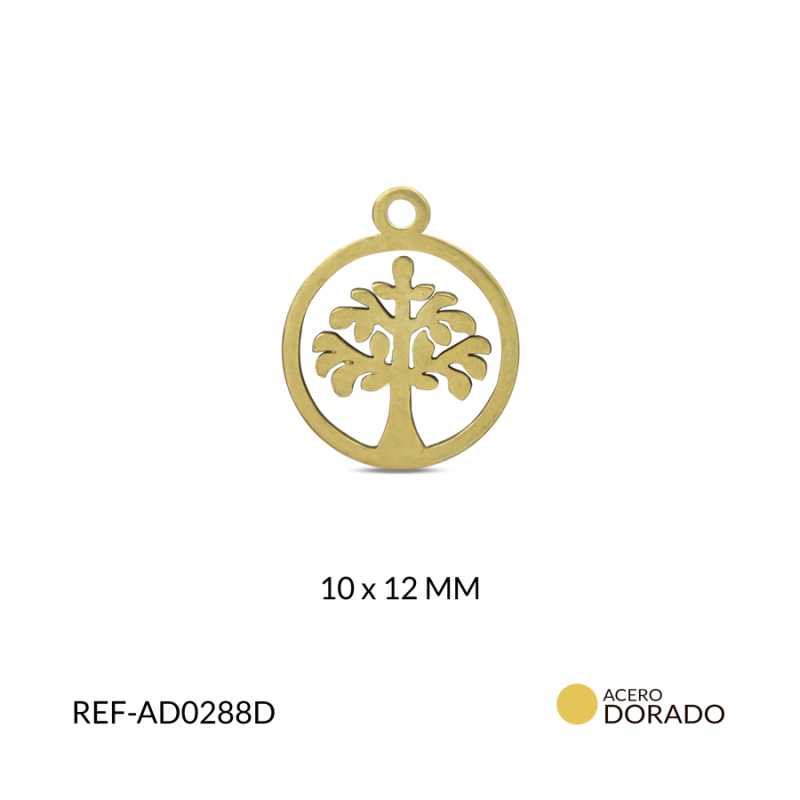 Dije acero circulo arbol de la vida 10 x 12 mm / x und / Ref-AD0288D / Ref-AD0288D