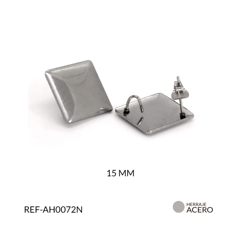 Herraje acero para arete cuadrado relieve 15mm / x par / Ref-AH0072N