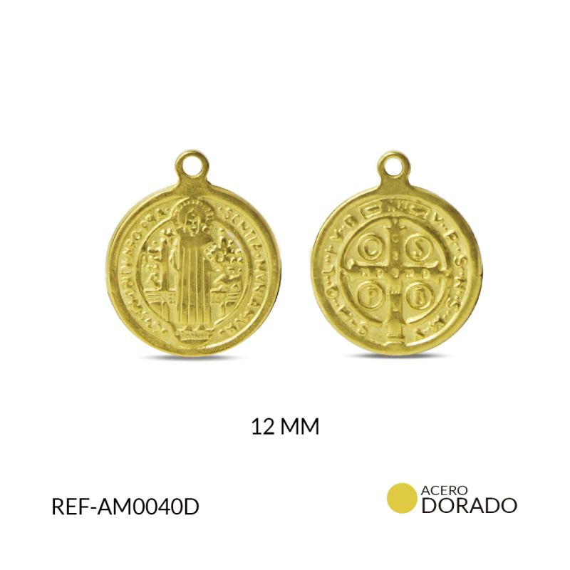 Medalla acero san benito fundida 12 x 15 mm color dorado / x und / REF-AM0040D