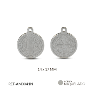 Medalla acero San Benito fundida 14x17mm x unidad