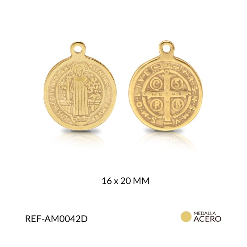 Medalla acero fundida san benito 16 x 20 mm color dorado / x und / REF-AM0042D