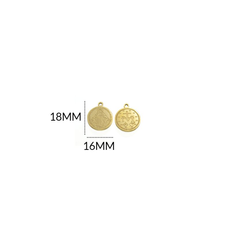 MEDALLA ACERO GRABADO VIRGEN MILAGROSA 18 X 16MM / color dorado / POR UNIDAD / REF-AM0121D / REF-AM0121D