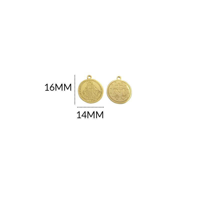 Medalla acero grabada virgen milagrosa 16x14 mm x und