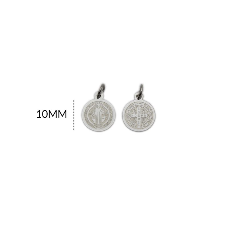 MEDALLA EN ACERO SAN BENITO GRABADO 10MM / color niquelado / X UNIDAD / REF-AM0143N / REF-AM0143N