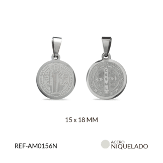 Medalla acero san benito 15x18mm x unidad