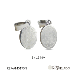 Medalla Acero Grabada V de Guadalupe 8x13mm x Und