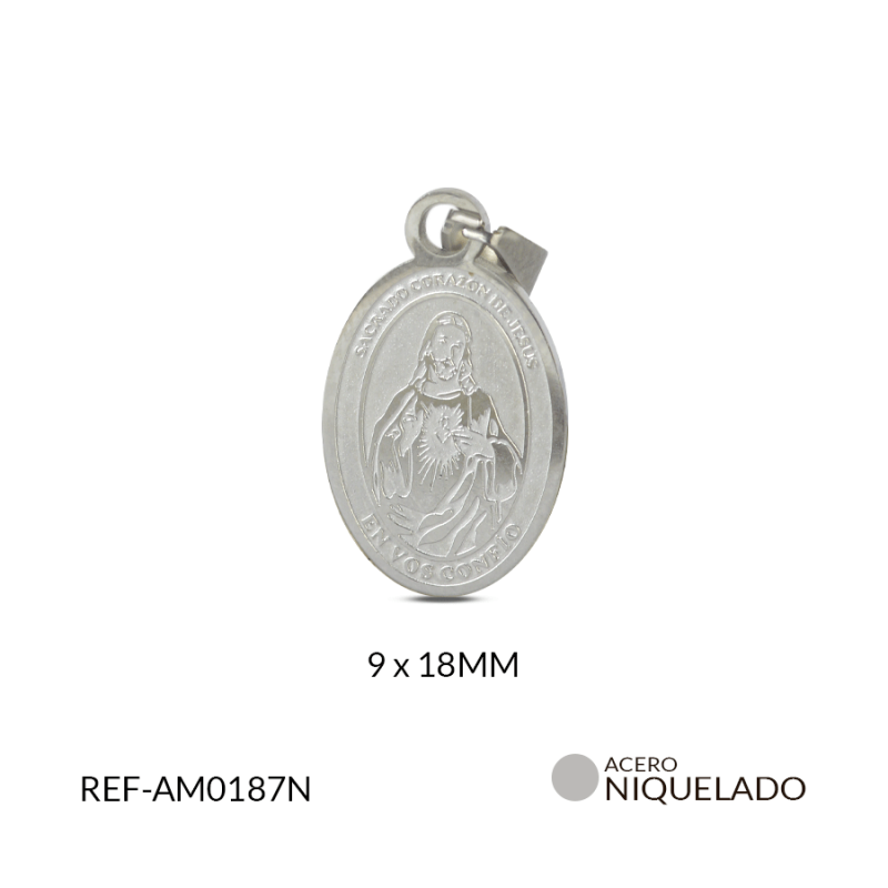 MEDALLA ACERO SAGRADO CORAZAONDE JESUS GRABADA 9X18 MM / x UND / Ref-am0187n