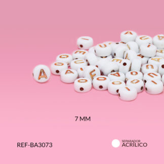 Separador acrílico blanco vocales doradas 7mm paquete x 10 gramos