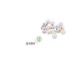 Separador acrílico redondo blanco caritas multicolor 8mm paquete x20 gramos