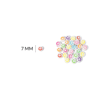 Separador acrílico redondo plano blanco con carita feliz multicolor 7mm x10 gramos