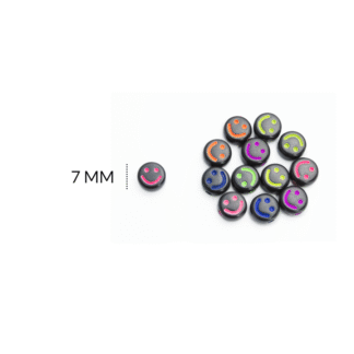Separador acrílico redondo negro carita feliz fluorescente 7mm paquete x20 gramos