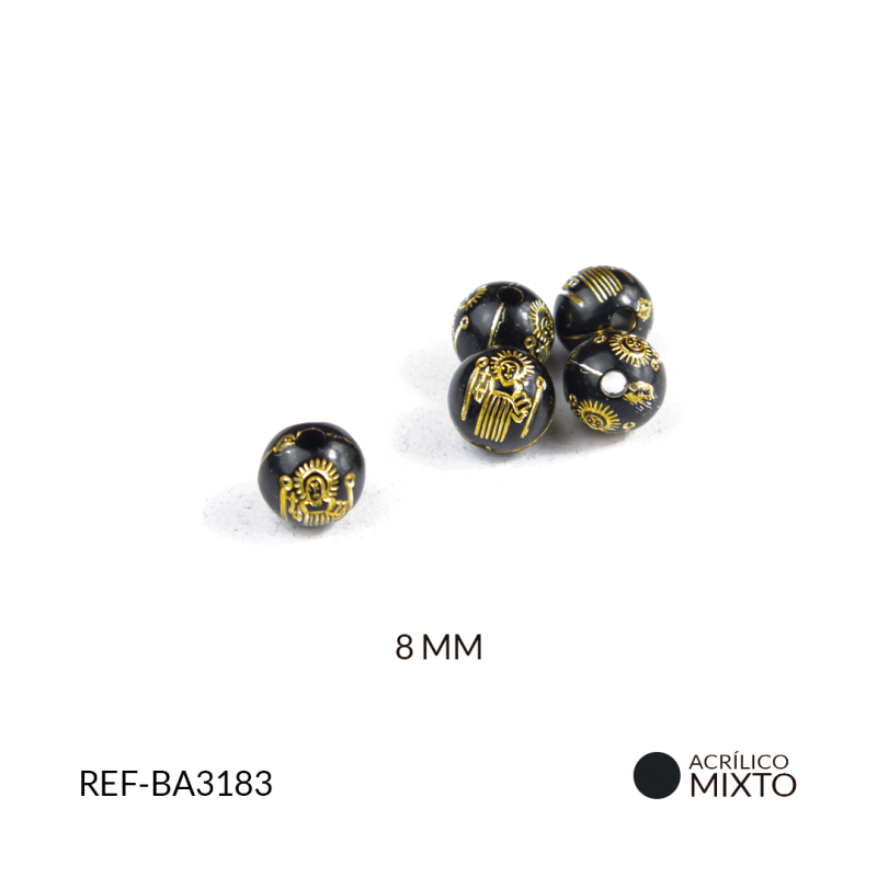Bola acrílico negra San Benito dorado 8mm