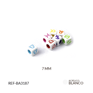 Separador acrílico cubo blanco signo zodiacal mixto 7mm paquete x20 gramos