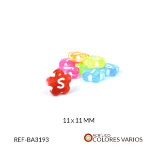 Separador acrílico flor colores varios letras blancas 11mm paquete x10 gramos