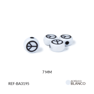 Separador acrílico plano blanco símbolo paz negro 7mm paquetes x20 gramos
