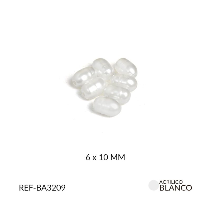 Separador acrílico imitación perla de rio blanco 6X10mm / paquete x 20 gramos / Ref-BA3209