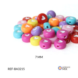 Separador acrílico plano colores mixtos corazon blanco 7mm paquete x20 gramos
