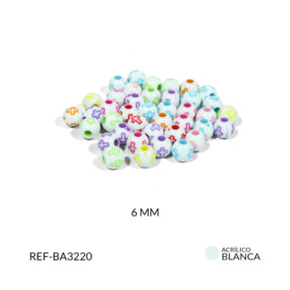 Bola acrílico blanca cruz colores mate 6mm paquete x20 gramos