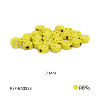 Separador acrílico plano amarillo carita feliz dorada 7mm paquete x20 gramos