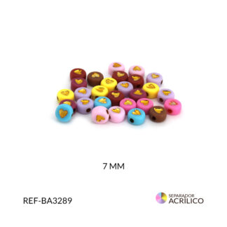 Separador acrílico mixto plano corazon dorado 7mm paquete x 10 gramos