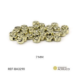 Separador acrílico carita feliz redondo plano dorado 7 mm paquete x 10 gramos
