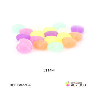 Separador acrílico corazon tonos pastel traslucido 11mm paquete x 10 gramos
