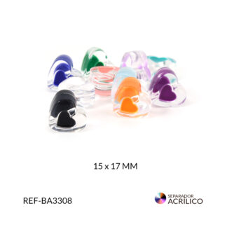 Separador acrílico corazon cristal colores mixtos 15x17 mm paquete x 10 gramos