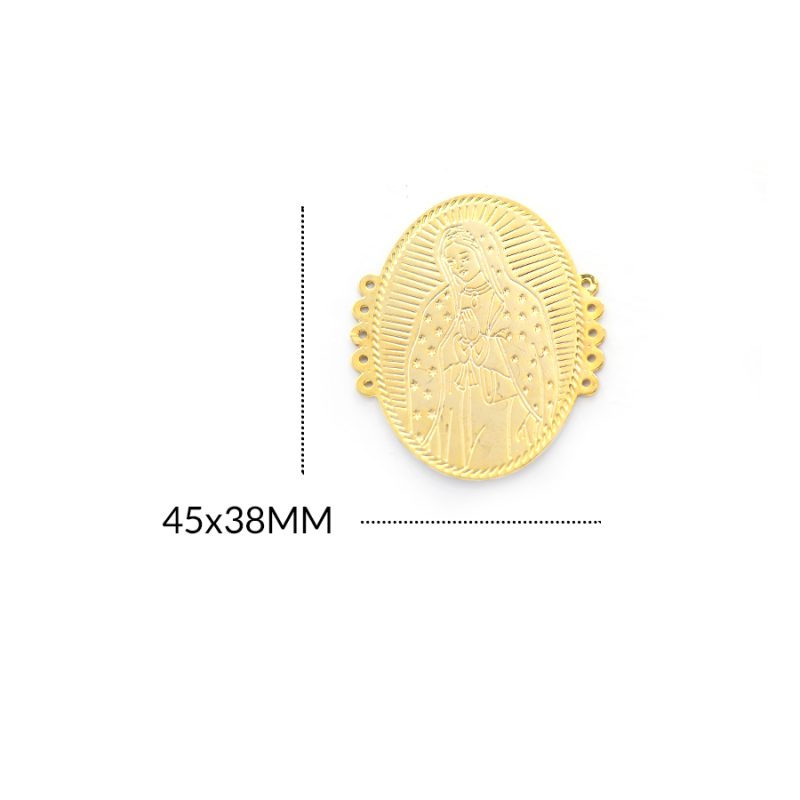 CENTRO PULSERA BRONCE VIRGEN DE GUADALUPE 5 HUECOS 45 X 38MM / color dorado / por unidad  / REF-BC0022D / REF-BC0022D