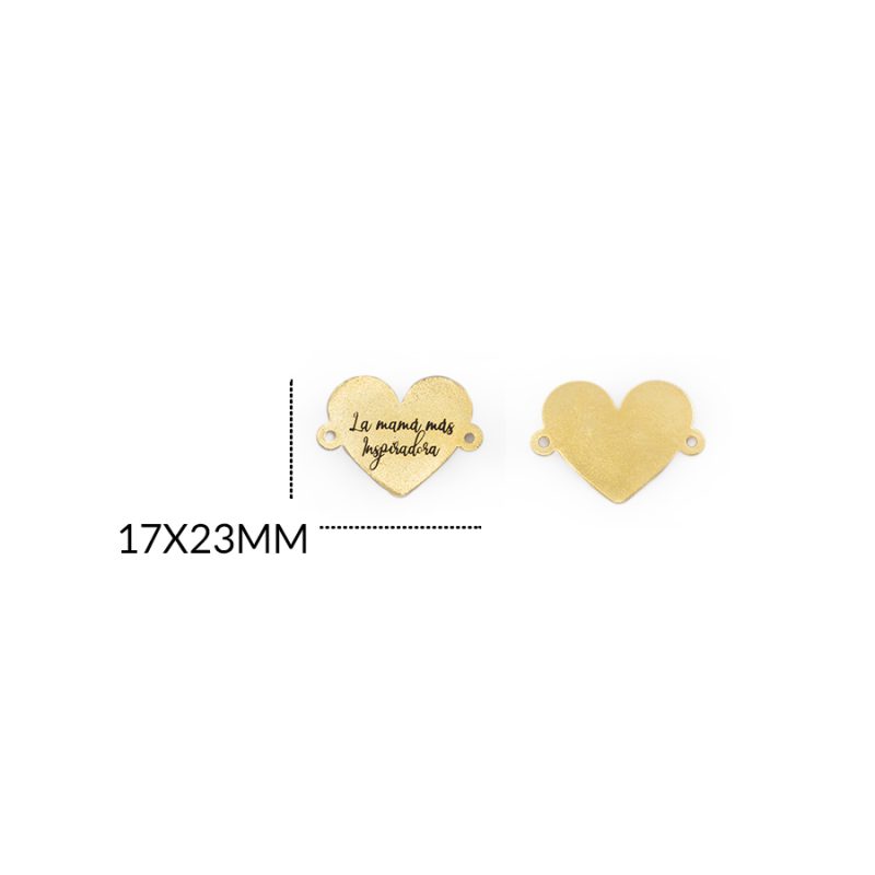 CENTRO PULSERA EN BRONCE CORAZON FRASE la mamá más inspiradora 17 X 23MM / color dorado / por unidad / REF-BC0048D / REF-BC0048D
