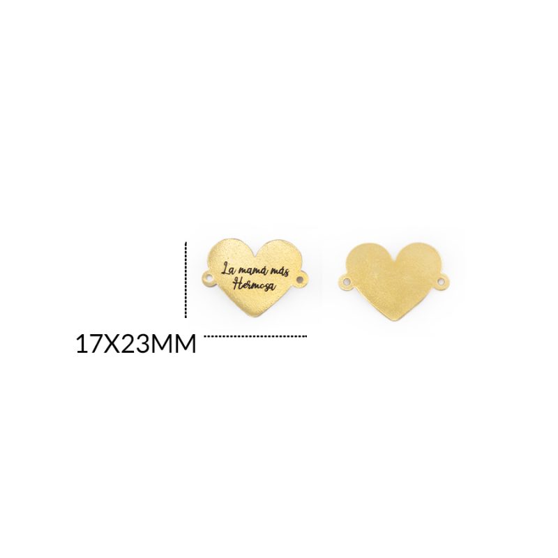 CENTRO PULSERA EN BRONCE CORAZON FRASE la mamá más hermosa 17 X 23MM / color dorado / por unidad / REF-BC0049D / REF-BC0049D