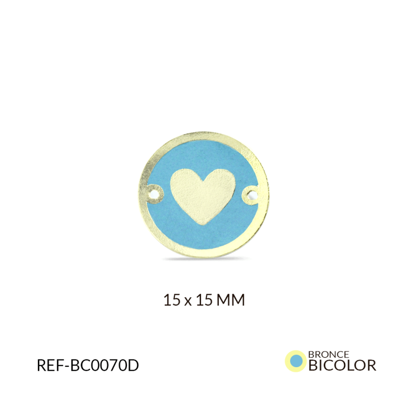 CENTRO PULSERA BRONCE CIRCULO PINTADO CORAZON AZUL 15 X15/  x und / REF-BC0070D