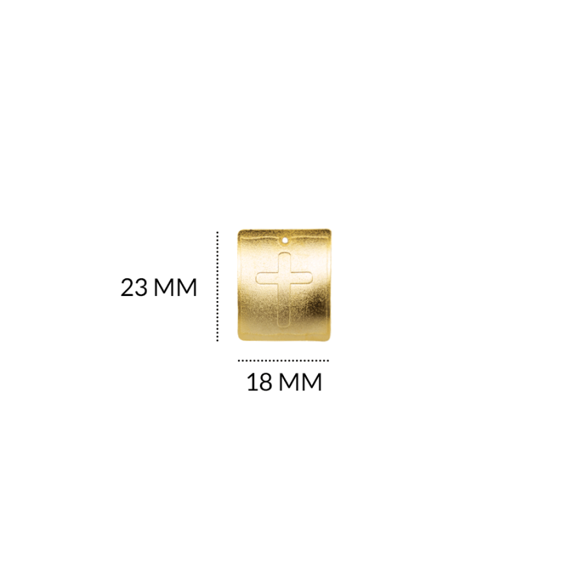 DIJE EN BRONCE RECTANGULO CRUZ 23 X 18MM / color dorado / X UNIDAD / REF-BD0082D / REF-BD0082D