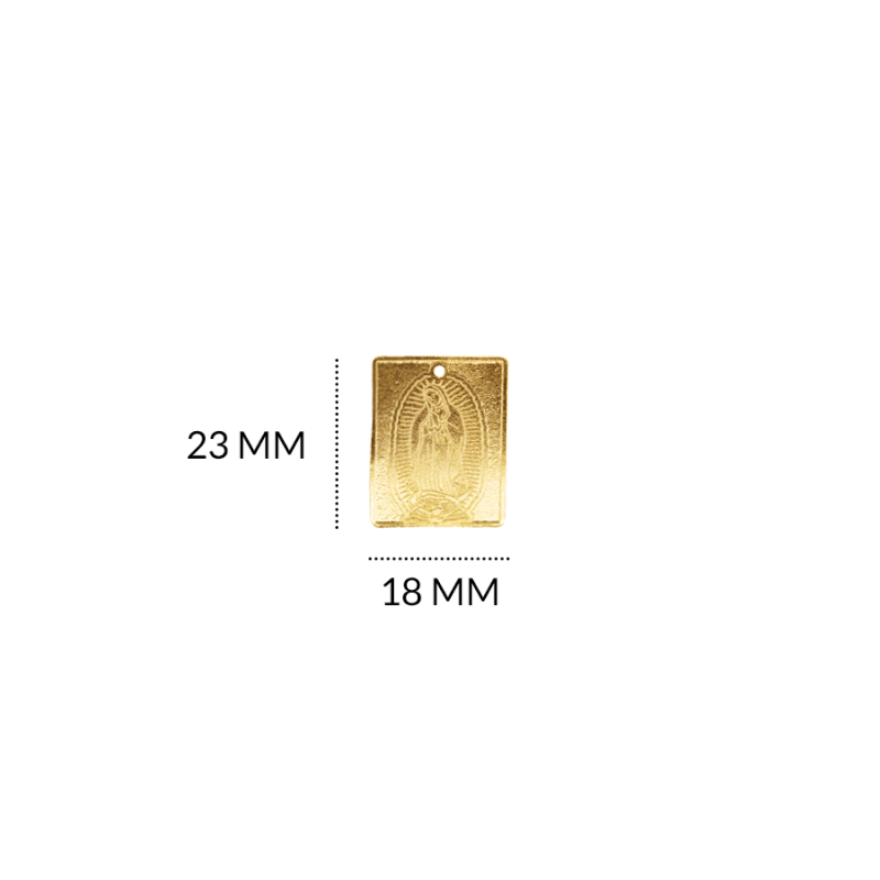 DIJE EN BRONCE RECTANGULO GUADALUPE 23 X 18MM / color dorado / X UNIDAD / REF-BD0083D / REF-BD0083D