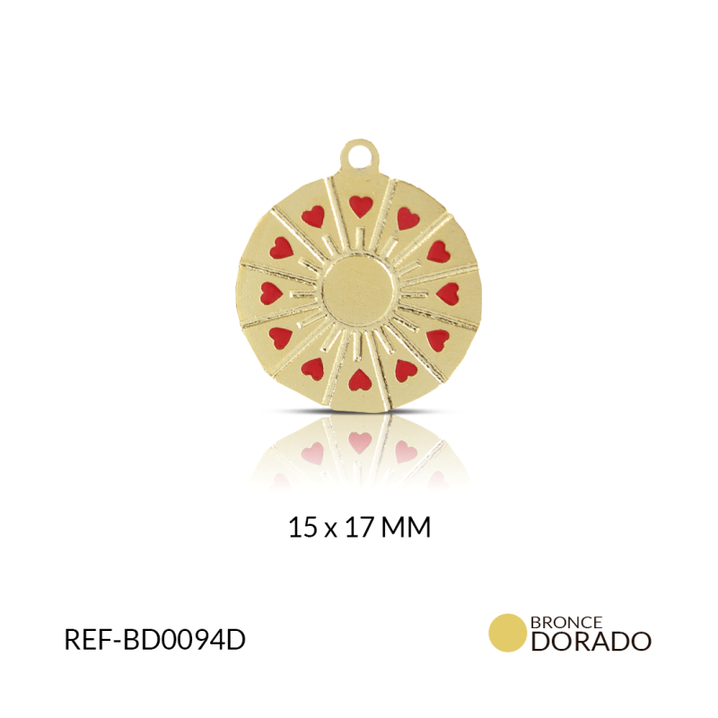DIJE BRONCE CIRCULO CORAZON PEQUEÑO ROJO PINTADO/ x UND/15x17mm / REF-BD0094D
