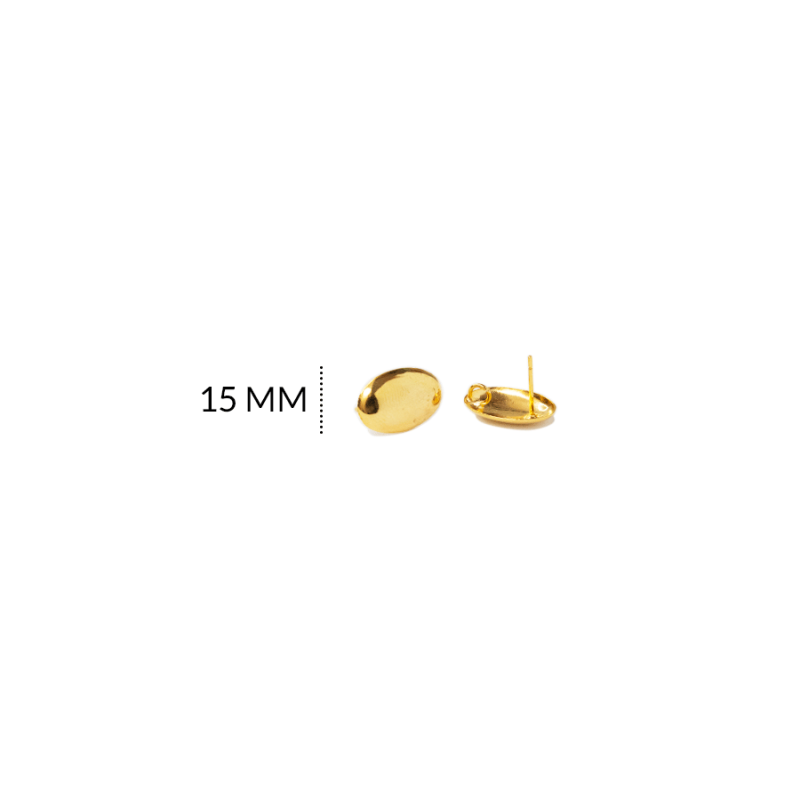 Herraje en bronce para arete ovalado 15mm color dorado / x par  / REF-BH0078D