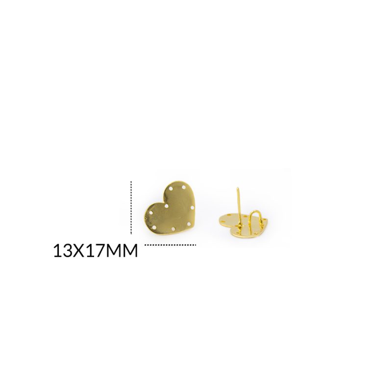 HERRAJE EN BRONCE PARA ARETE CORAZON HUECO 13 X 17MM / color dorado / x par / REF-BH0174D / REF-BH0174D