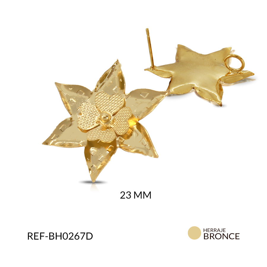 Herraje bronce para arete estrella flor 23 mm color dorado / x par / Ref-BH0267D