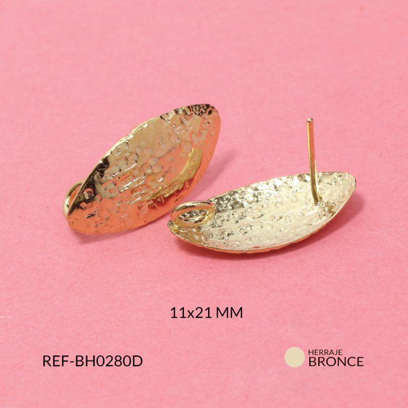 Herraje Bronce para arete ovalado martillado 11x21mm / x par / Ref-BH0280D / Ref-BH0280D
