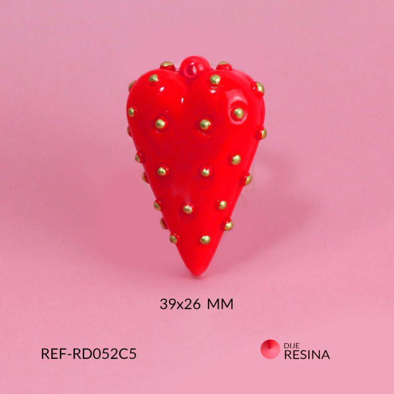 Dije resina Corazón Fresa roja 39x26mm