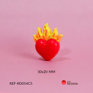 Dije resina corazón fuego 30x20 mm x und