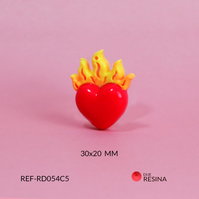 Dije resina corazón fuego 30x20 mm x und