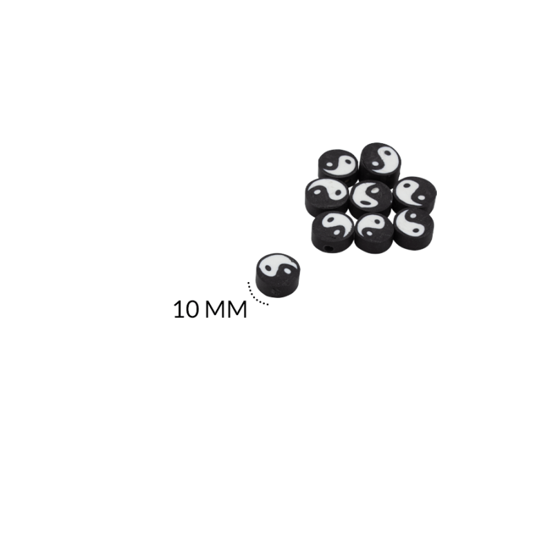SEPARADOR FIMO YIN YANG LISO 10MM / color negro y blanco / paquete por 10 unidades / REF-FS001 / REF-FS001