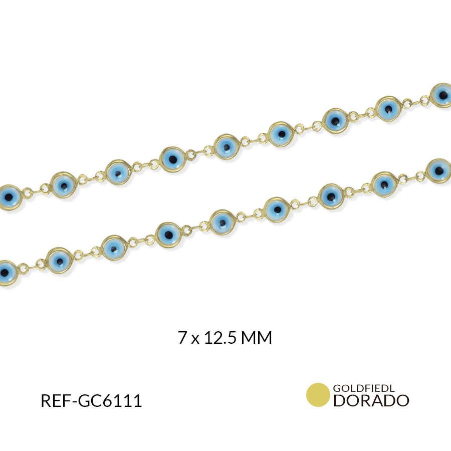 Cadena Goldfilled ojo turco vidrio azul-blanco 7x12*5 MM / x 50 CM / GC6111