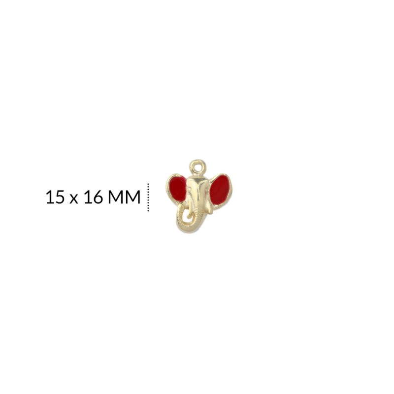 Dije goldfi cabeza elefante roja 15x16mm / x unidad / REF-GD0142