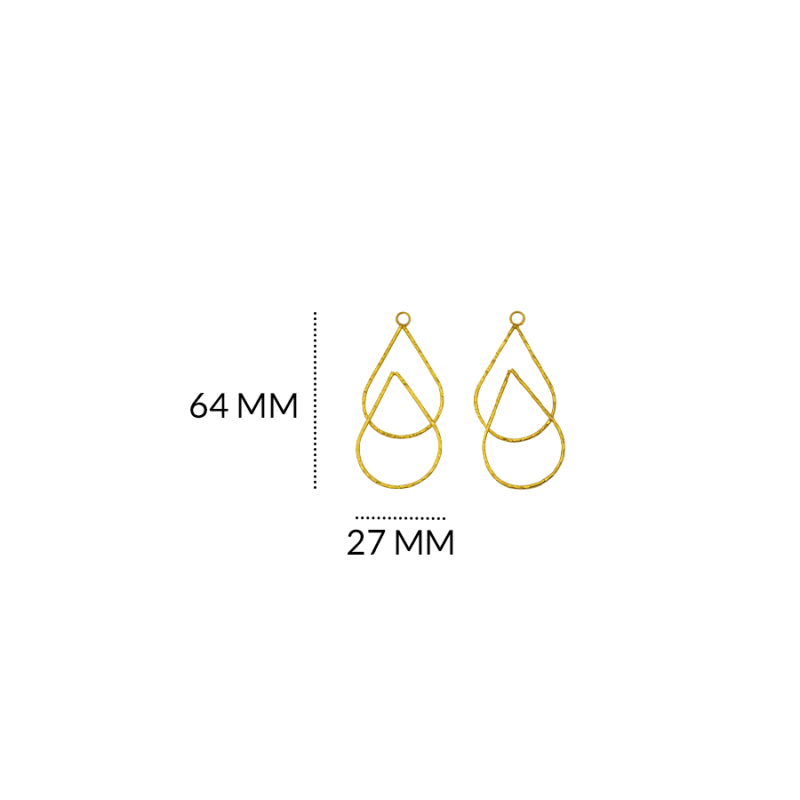 Herraje goldfilled para arete dos gota martilladas 64 X 27MM / paquete x par / REF-GH0684