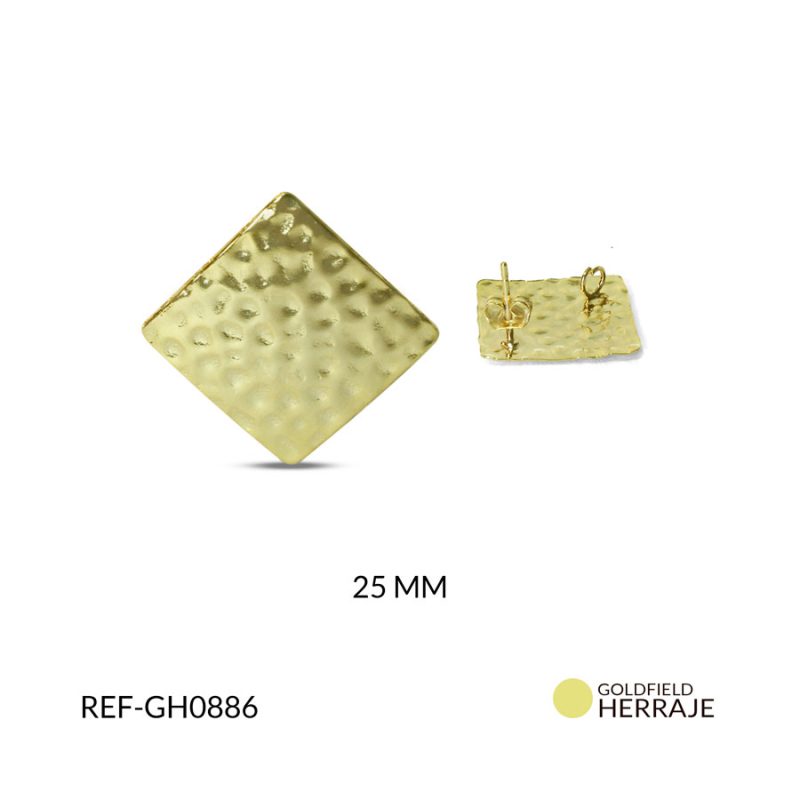 Herraje Goldfilled para arete rombo martillo 25 mm color dorado / x par / REF-GH0886
