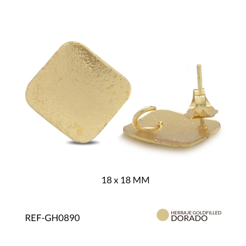 Herraje goldfilled para arete rombo 18x18mm / x par / Ref-GH0890 / Ref-GH0890