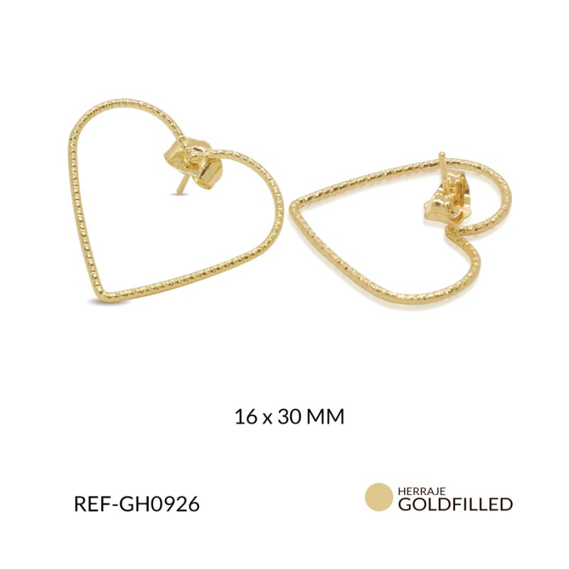 Herraje para arete Goldfilled corazon 16 x 30 mm color dorado / x par / REF-GH0926