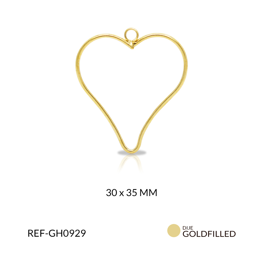 Herraje goldfilled para arete corazon con argolla 30 x 35 mm color dorado / x par / GH0929